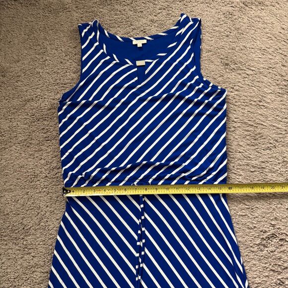 Talbots Women Dress LP Blue White Stripe Maxi Sleeveless Drawstring Waist Beach - Picture 6 of 7
